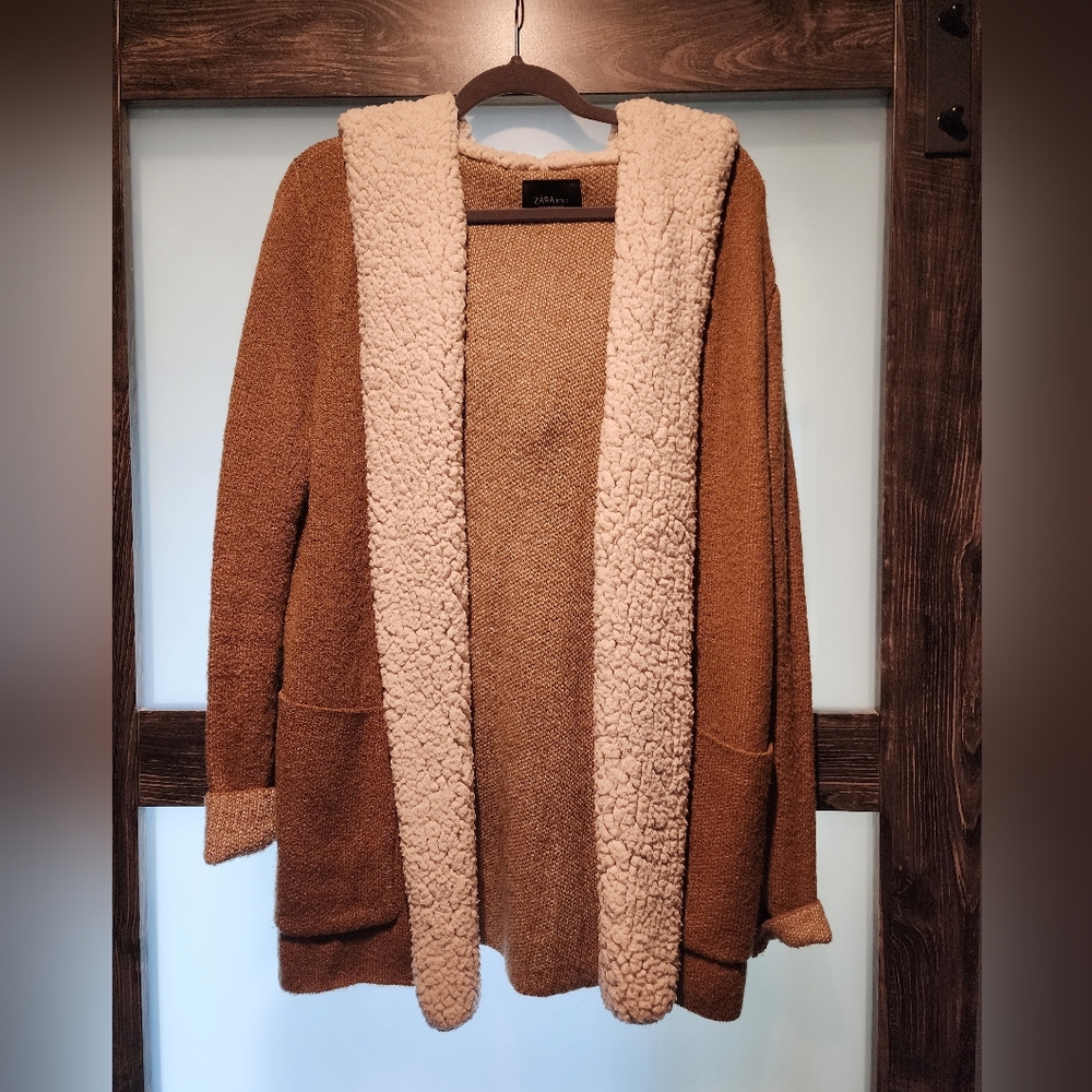 Zara Knit Fleece Sherpa Cardigan Hoodie